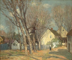 Windham Village, ca 1913-14 (olja på mahognypanel) av Julian Alden Weir