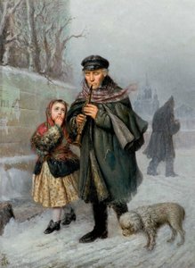 Klarinettist - Gatuscen från S:t Petersburg (tiggande klarinettist med flicka och hund). av Julian Bończa Tomaszewski