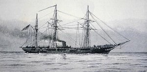 Amerikansk krigsslup "Kearsage" från den federala flottan (gravyr) av Julian Oliver (after) Davidson