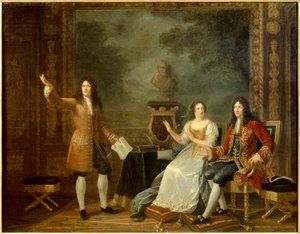 Jean Racine (1639-1699) läser "" Athalie"" före Ludvig XIV (1638-1715) och Francoise d