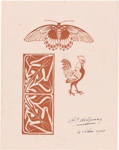 蝶、鶏、葉っぱのスウェーデン語 av Julie de Graag (signed by artist)