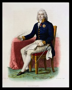 Porträtt av Charles Maurice de Talleyrand-Perigord (1754-1838) vid hans skrivbord, illustration från 