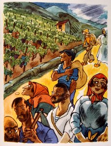 fransk vingård. 1944. Illustration av Julien Pavil