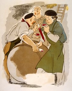 Humoristisk vinillustration 1946. Illustration av Julien Pavil