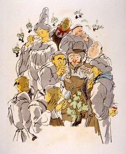 Humoristisk vinillustration 1946. Illustration av Julien Pavil av Julien Pavil