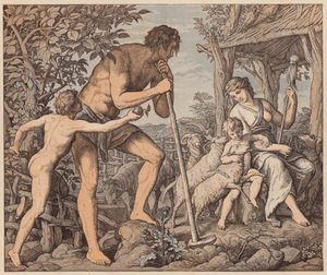 Adam och Eva efter syndafallet, Första Moseboken, III av Julius (after) Schnorr von Carolsfeld