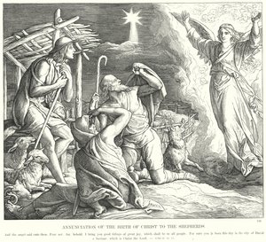 Tillkännagivande av Kristi födelse till herdarna (gravyr) av Julius (after) Schnorr von Carolsfeld