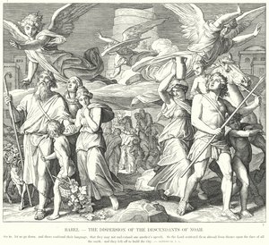Babel, Dispersionen av Noas ättlingar (gravyr) av Julius (after) Schnorr von Carolsfeld