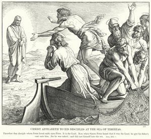 Kristus visar sig för sina lärjungar vid Tiberias sjö (gravyr) av Julius (after) Schnorr von Carolsfeld