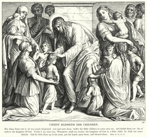 Kristus välsignar barnen (gravyr) av Julius (after) Schnorr von Carolsfeld