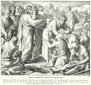 Kristus matar de fem tusen (gravyr) av Julius (after) Schnorr von Carolsfeld