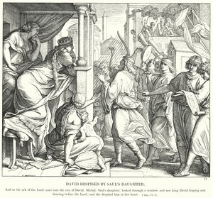 David föraktad av Sauls dotter (gravyr) av Julius (after) Schnorr von Carolsfeld