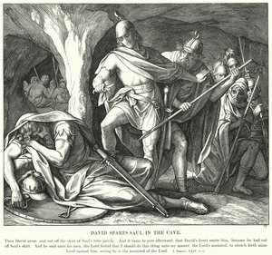David skonar Saul i grottan (gravyr)