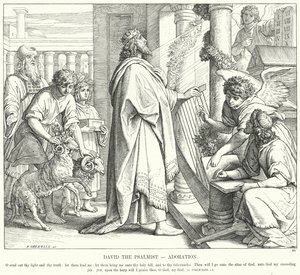 Psalmisten David, Tillbedjan (gravyr) av Julius (after) Schnorr von Carolsfeld