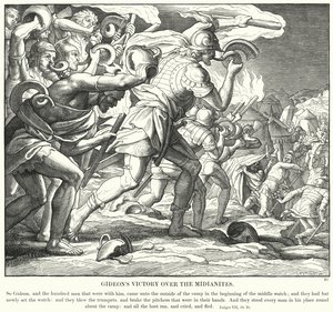 Gideons seger över midjaniterna (gravyr) av Julius (after) Schnorr von Carolsfeld