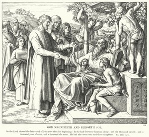 Gud förhärligar och välsignar Job (gravyr) av Julius (after) Schnorr von Carolsfeld