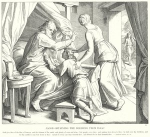 Jakob får välsignelsen från Isak (gravyr) av Julius (after) Schnorr von Carolsfeld