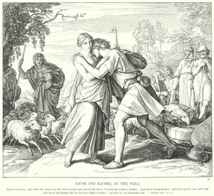 Jacob och Rachel vid brunnen (gravyr) av Julius (after) Schnorr von Carolsfeld