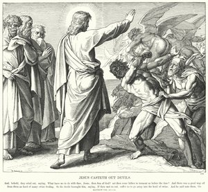Jesus kastar ut djävlar (gravyr)