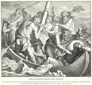 Jesus sover under stormen (gravyr) av Julius (after) Schnorr von Carolsfeld