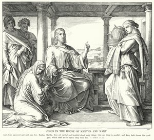 Jesus i huset av Marta och Maria (gravyr) av Julius (after) Schnorr von Carolsfeld