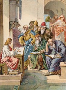 Jesus med de äldste i templet (färglitografi) av Julius (after) Schnorr von Carolsfeld