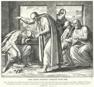 Jobs tre vänner kondolerar med honom (gravyr) av Julius (after) Schnorr von Carolsfeld