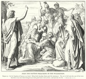 Johannes Döparen predikar i öknen (gravyr) av Julius (after) Schnorr von Carolsfeld