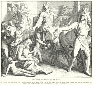 Josef är avancerad av farao (gravyr) av Julius (after) Schnorr von Carolsfeld