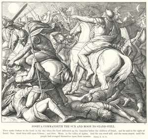 Joshua befaller solen och månen att stå stilla (gravyr) av Julius (after) Schnorr von Carolsfeld
