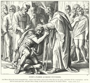Joshua utnämnd till Moses efterträdare (gravyr) av Julius (after) Schnorr von Carolsfeld