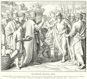 Melkisedek välsignar Abram (gravyr) av Julius (after) Schnorr von Carolsfeld