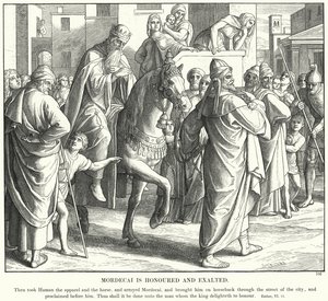 Mordokai är hedrad och upphöjd (gravyr) av Julius (after) Schnorr von Carolsfeld