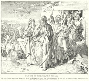 Noa och hans familj lämnar arken (gravyr) av Julius (after) Schnorr von Carolsfeld