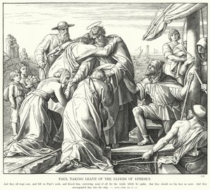 Paulus tar avsked av de äldste i Efesos (gravyr) av Julius (after) Schnorr von Carolsfeld