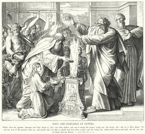 Paulus och Barnabas i Lystra (gravyr) av Julius (after) Schnorr von Carolsfeld