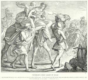 Rebeckas första syn på Isak (gravyr) av Julius (after) Schnorr von Carolsfeld