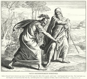 Sauls detronisering förutsagt (gravyr) av Julius (after) Schnorr von Carolsfeld