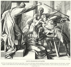 Sauls avundsjuka på David (gravyr) av Julius (after) Schnorr von Carolsfeld