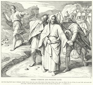 Shimei Curseth och Stoneth David (gravyr) av Julius (after) Schnorr von Carolsfeld