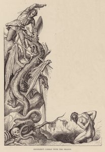 Siegfrieds kamp mot draken (gravyr) av Julius (after) Schnorr von Carolsfeld