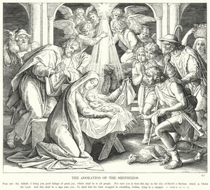 Herdarnas tillbedjan (gravyr) av Julius (after) Schnorr von Carolsfeld