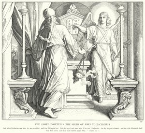 Ängeln förutsäger Johannes födelse för Zacharias (gravyr) av Julius (after) Schnorr von Carolsfeld
