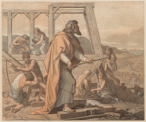Byggandet av arken, Första Moseboken, VI av Julius (after) Schnorr von Carolsfeld