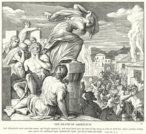 Abimeleks död (gravyr) av Julius (after) Schnorr von Carolsfeld
