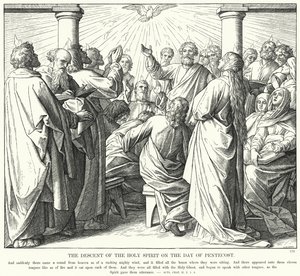 Den helige Andes nedstigning på pingstdagen (gravyr) av Julius (after) Schnorr von Carolsfeld