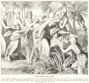Fyndet av Moses (gravyr) av Julius (after) Schnorr von Carolsfeld