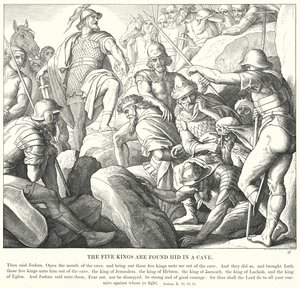 De fem kungarna finns gömda i en grotta (gravyr) av Julius (after) Schnorr von Carolsfeld