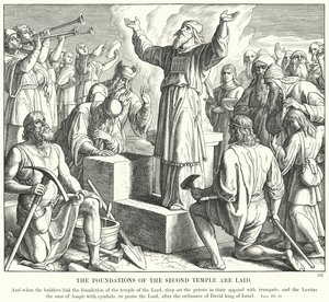 Grunden till det andra templet är lagd (gravyr) av Julius (after) Schnorr von Carolsfeld