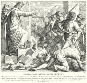 Folket är slagna för sin avgudadyrkan (gravyr) av Julius (after) Schnorr von Carolsfeld